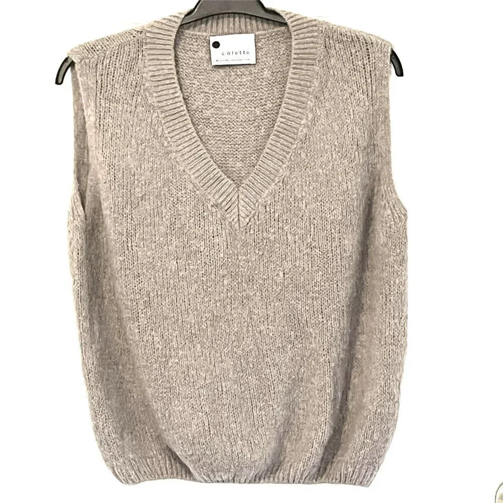 Colette Wool Blend Sweater Vest Beige House of Natural Fibers Italy XL Preppy
